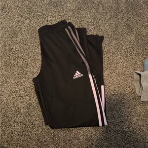 Adidas Black and Pink Sweatpants with Tapered Legs